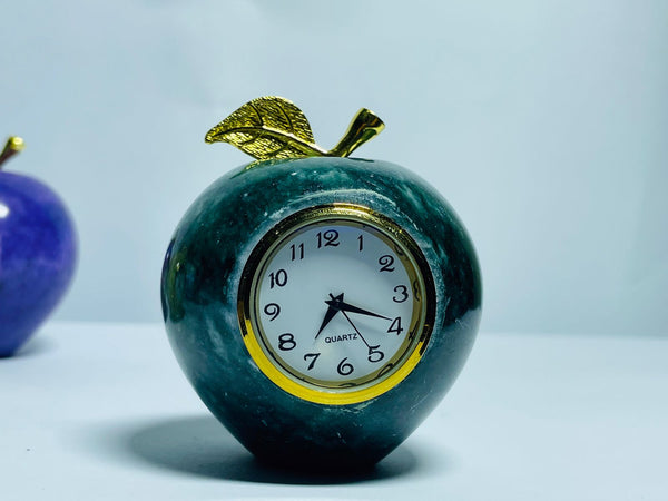 Onyx Stone Apple Shaped Table Clock 3”