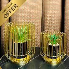 Metal Geometric Cage Style Potted Plant 2 Piece - Home, Office & Table Decor